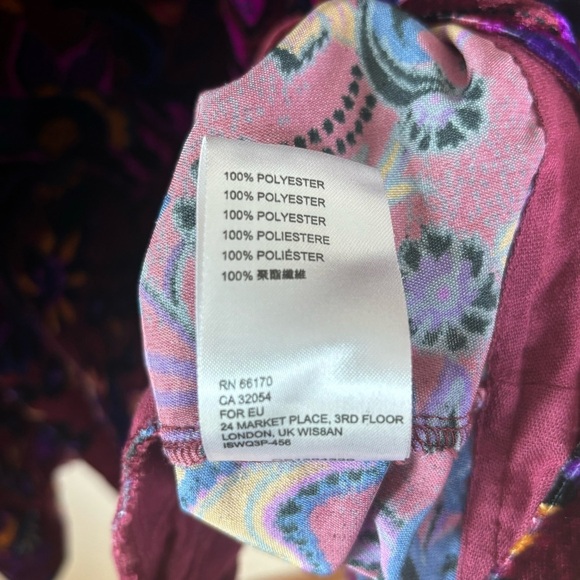 Free People Mary Mod Velvet Mini Dress Boho Retro Print Hippie Bell Sleeve Sz XS - Picture 7 of 7